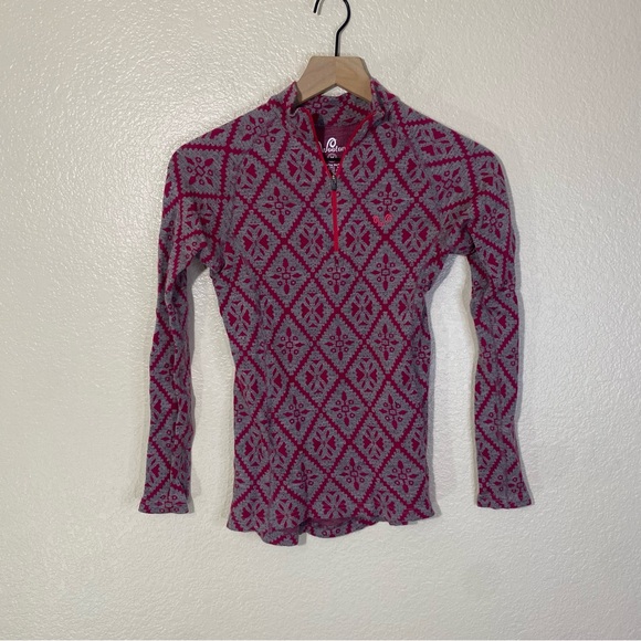 Woolona Venus Wool Long Sleeve Shirt Top Geometric Pattern Medium Merino Wool - Picture 1 of 7